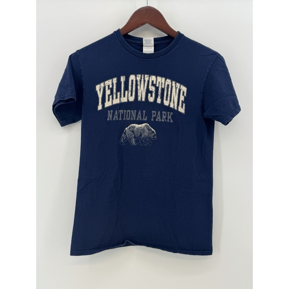 Vintage Yellowstone National Park Solid Blue Short Sleeve-90s-Y2K - Sz Small